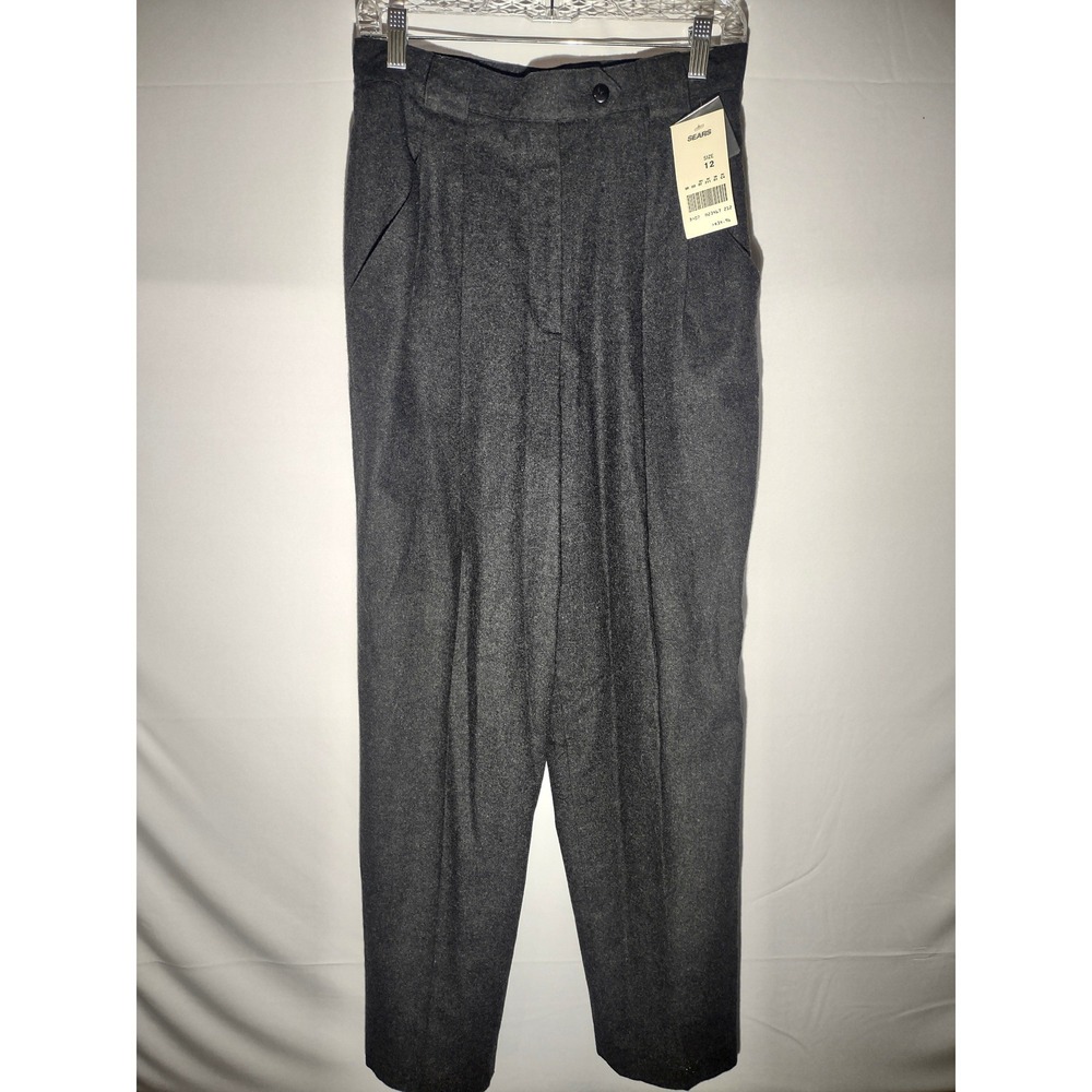 Vtg Incognito Women's Charcoal‎ Gray Wool Blend Pleated Trousers Pants Size 12